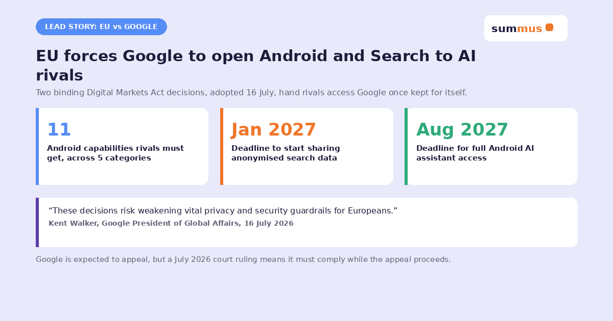 The EU has ordered Google to open Android and search data to rival AI assistants under the Digital Markets Act