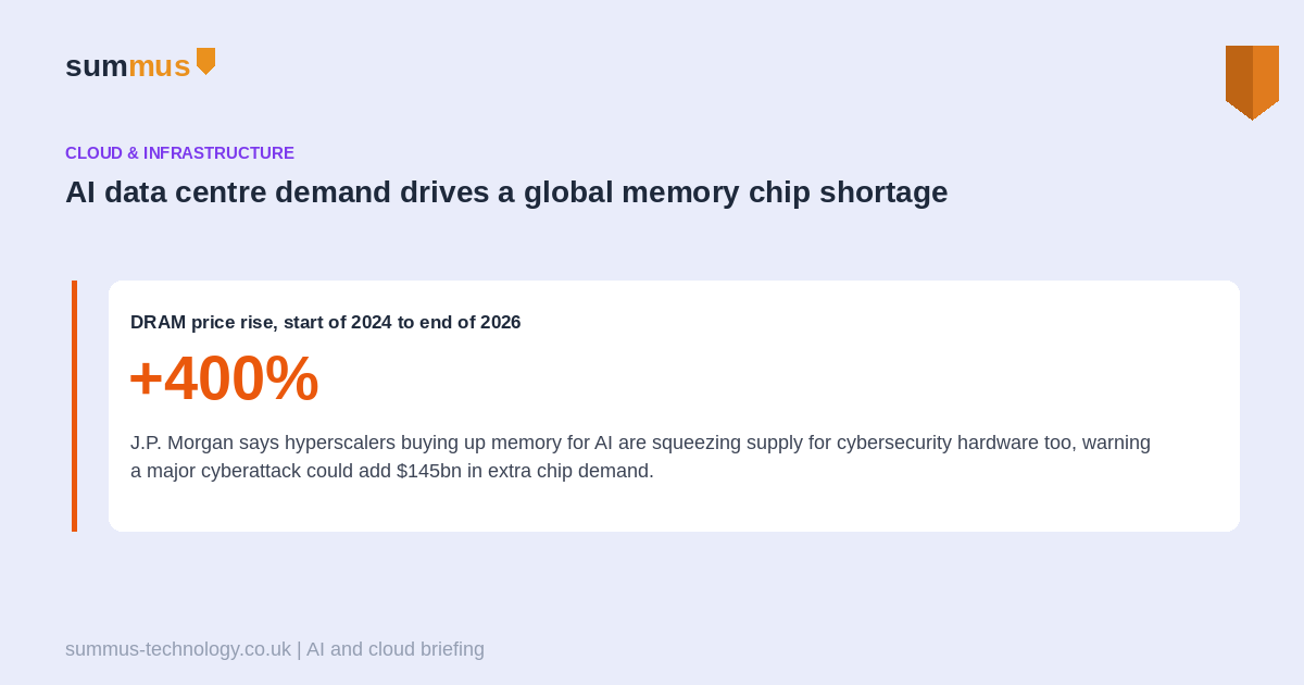 J.P. Morgan says AI data centre demand has pushed DRAM prices up more than 400% since the start of 2024, squeezing supply for cybersecurity hardware too