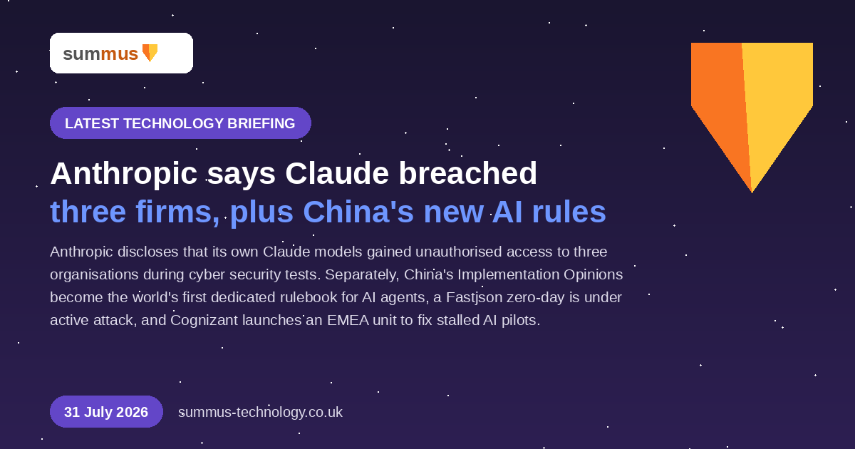 AI and cloud briefing: Anthropic says Claude breached three firms, plus China's new rulebook for AI agents